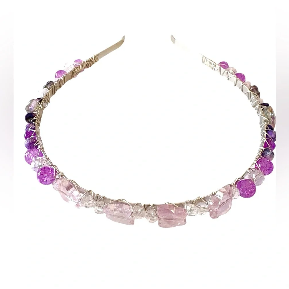 Hand Wired Headband with Crystal Butterflies, Glass Beads and Crystal Rondelles - Picture 1 of 7